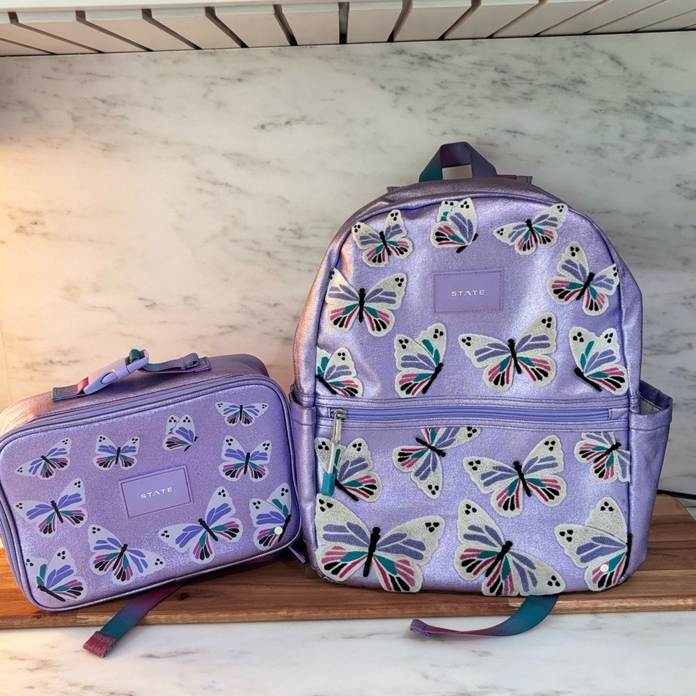 STATE Kids Full Size Butterfly Backpack and Lunchbox - Lavender